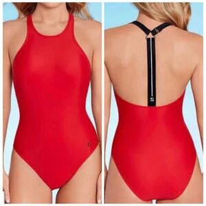 Sports Illustrated Swim Vibrant Red High Neck Modern Cut One Piece Size MED NWT